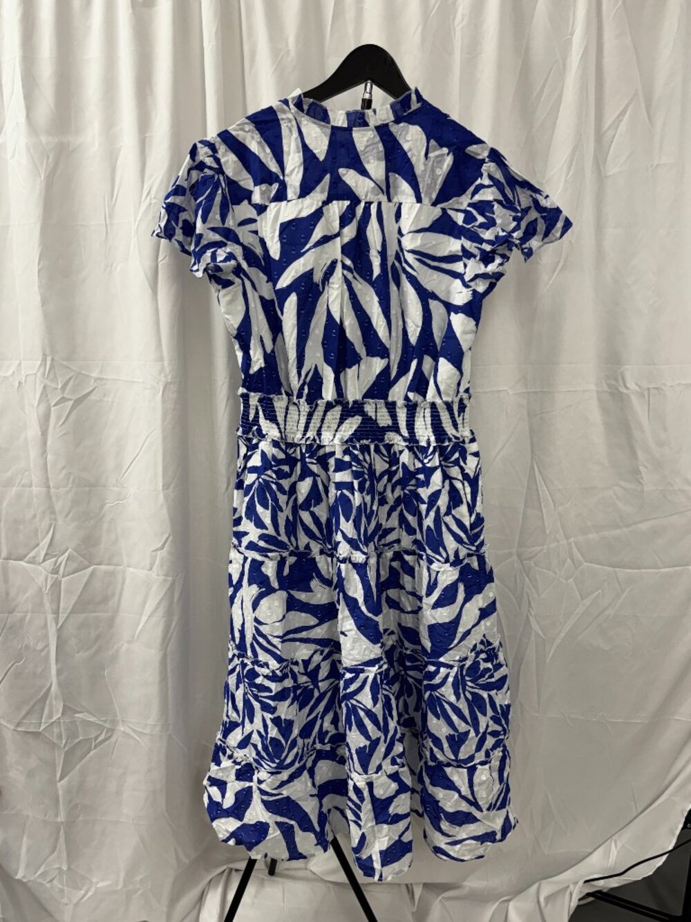 Chicos Flutter Sleeve Smocked Petite Maxi Dress Blue White Clip Dot Sz 16P - Picture 9 of 16